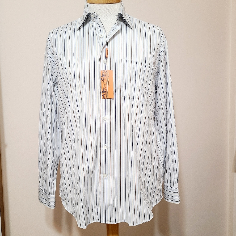 Mens striped long-sleeve dressy shirt